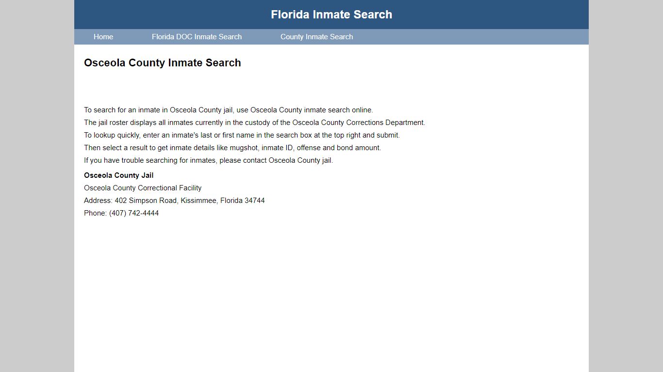 Osceola County Jail Inmate Search